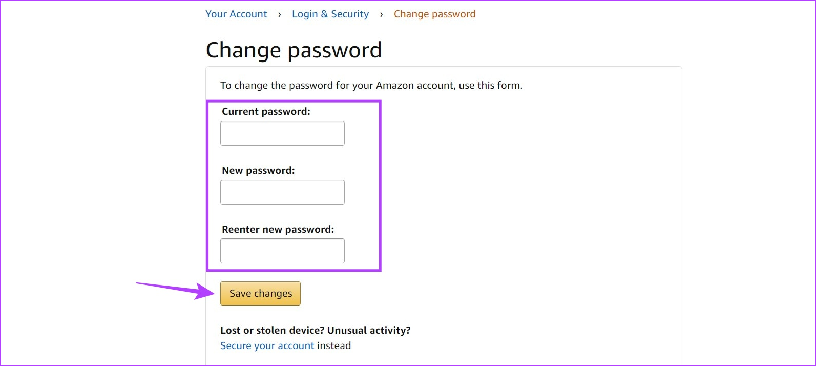 رمز عبور جدید آمازون را تنظیم کنید
