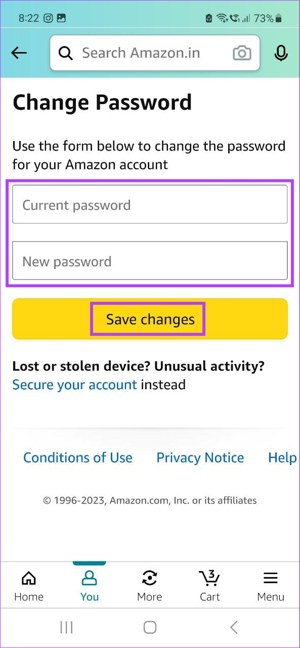 رمز عبور آمازون را تغییر دهید