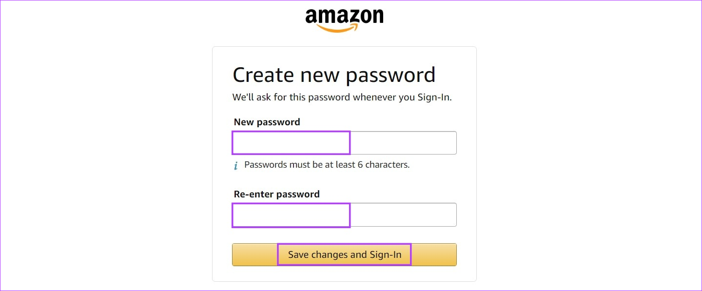 ایجاد رمز عبور جدید برای آمازون