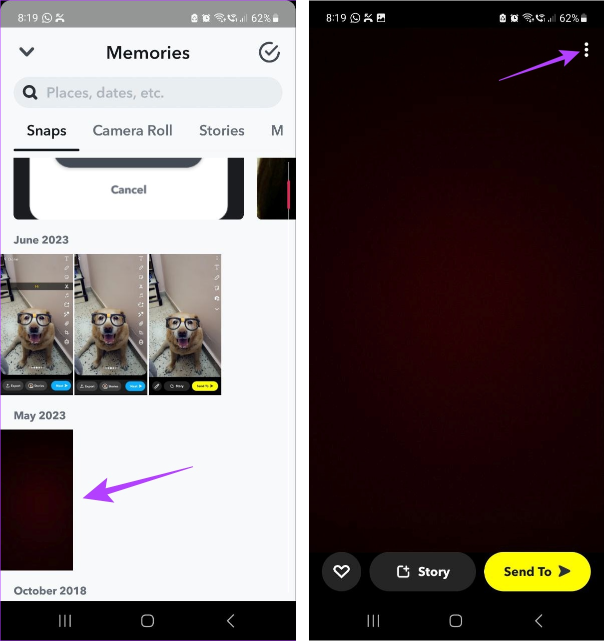 Snap را از Snapchat Memories انتخاب کنید