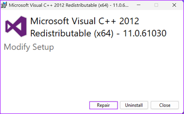 تعمیر Visual C++ Redistributable