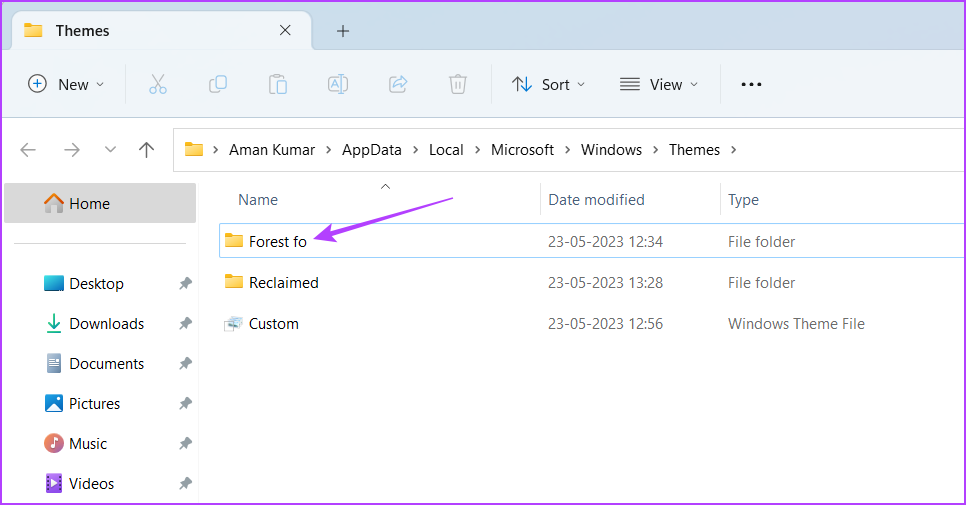 نام پوشه Themes در File Explorer