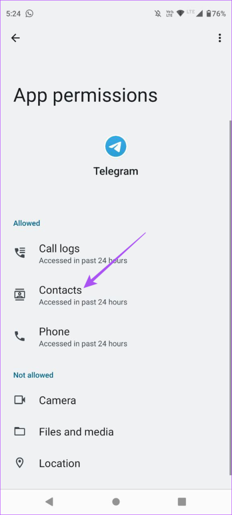 مجوز تماس تلگرام اندروید