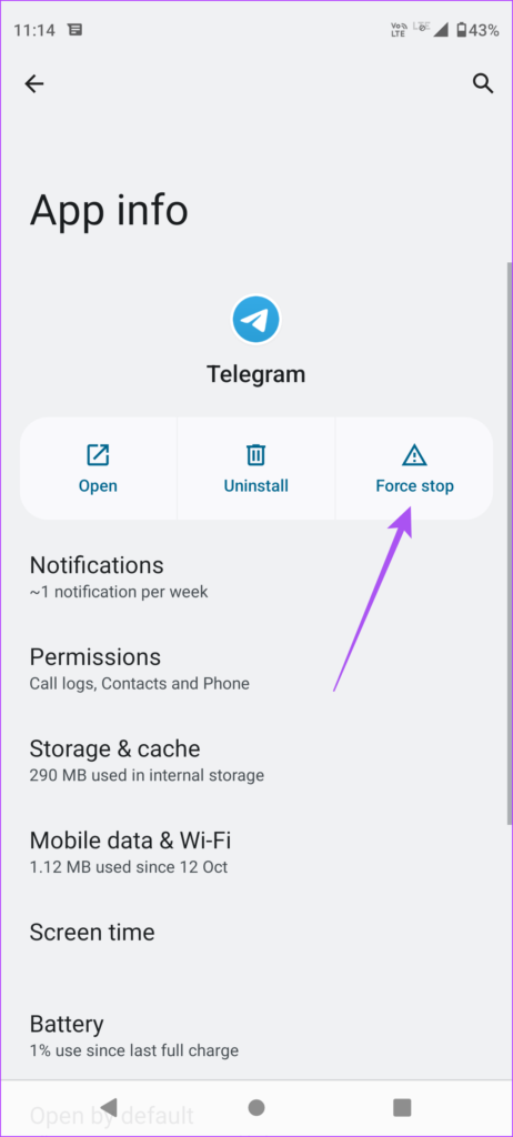 فورس استاپ تلگرام اندروید