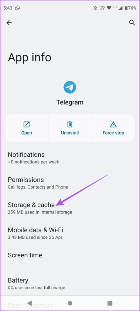 اطلاعات ذخیره سازی و کش اپلیکیشن تلگرام اندروید