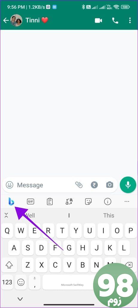 برای دریافت chatgpt در واتس اپ از چت bing در صفحه کلید Swift استفاده کنید