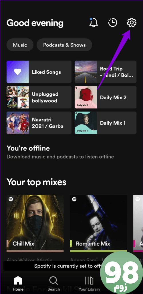 تنظیمات Spotify را باز کنید