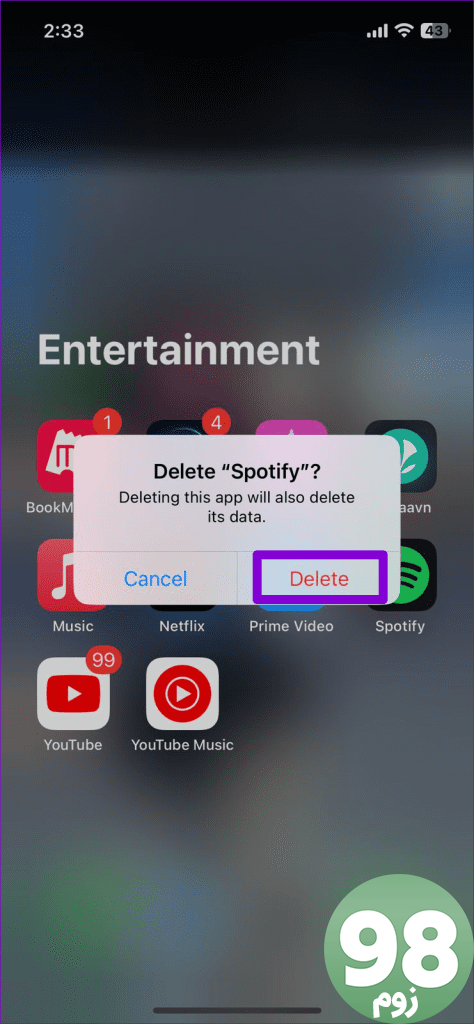 حذف نصب Spotify در آیفون را تأیید کنید