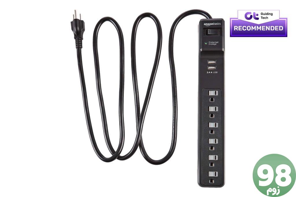 Amazon Basics Rectangular 6 Outlet Surge Protector بهترین نوار برق USB