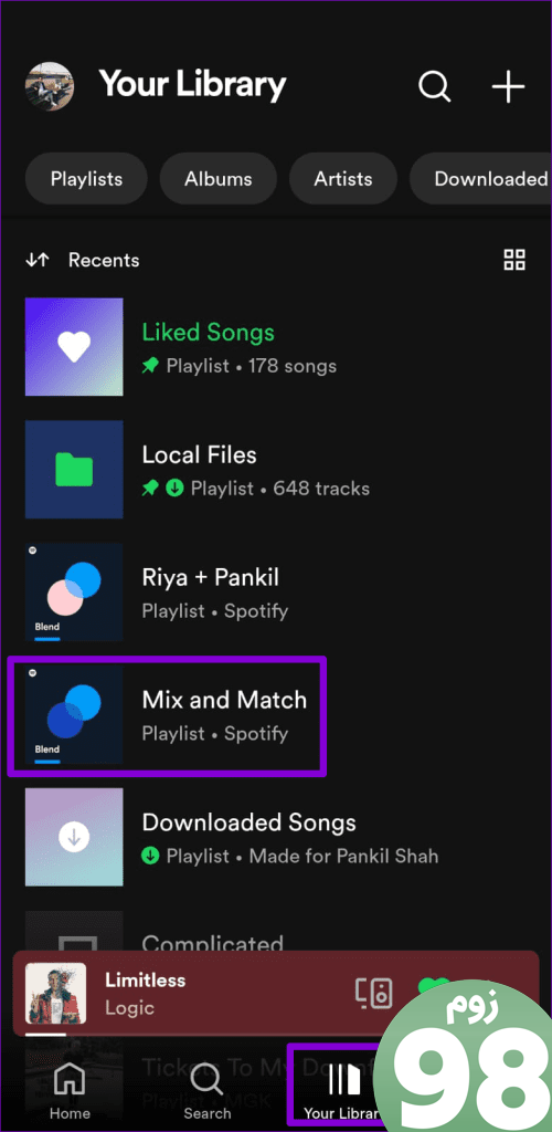 Spotify Blend Playlist در موبایل