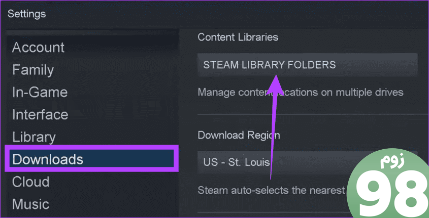 پوشه‌های کتابخانه Steam را باز کنید