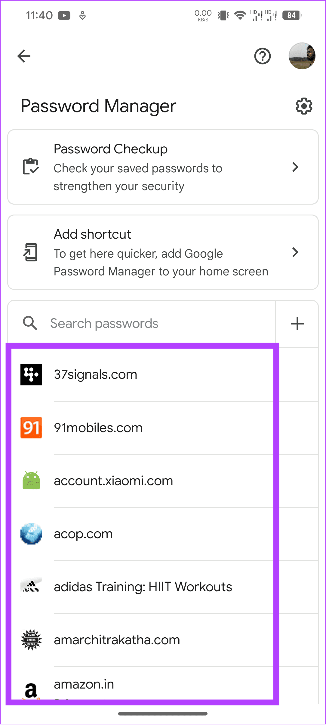 رمز عبوری را که می خواهید حذف کنید انتخاب کنید