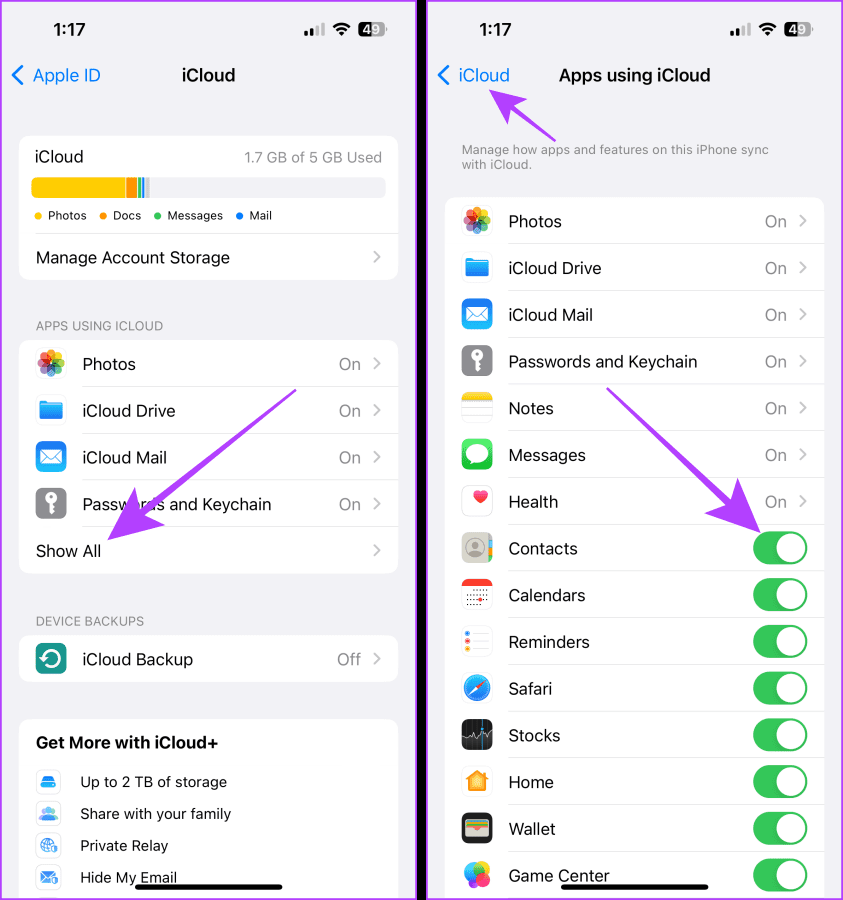 Apps Using iCloud Settings on iPhone