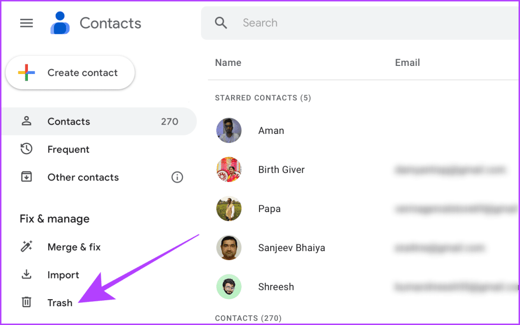 Google Contacts در وب