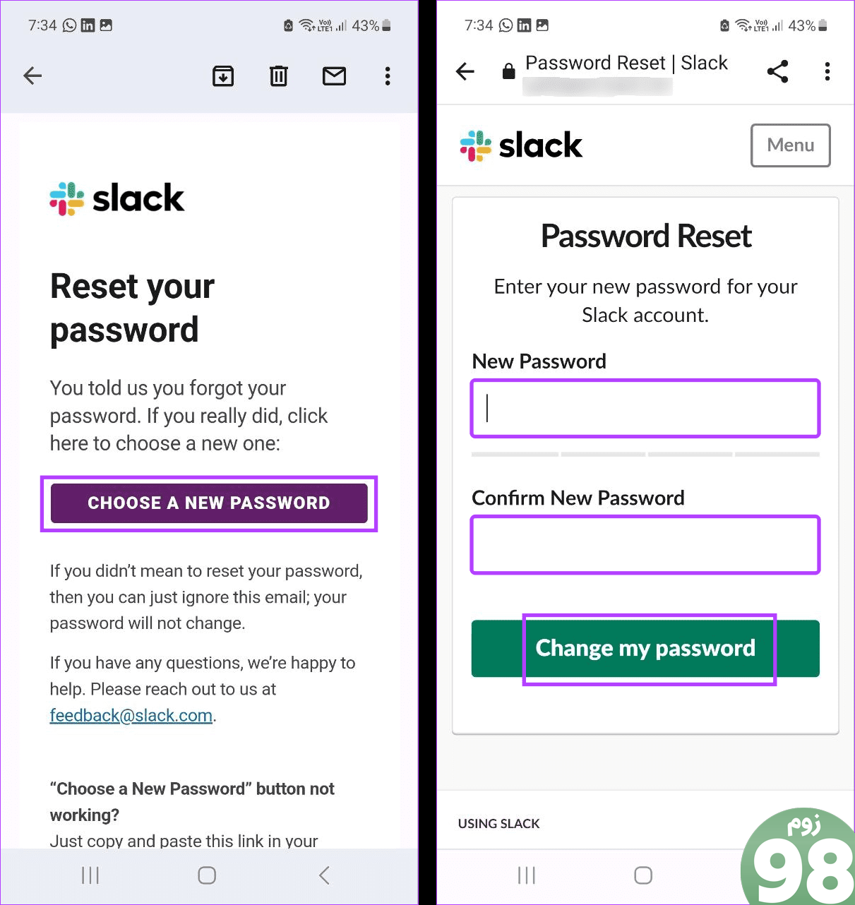 بازنشانی رمز عبور Slack در تلفن همراه