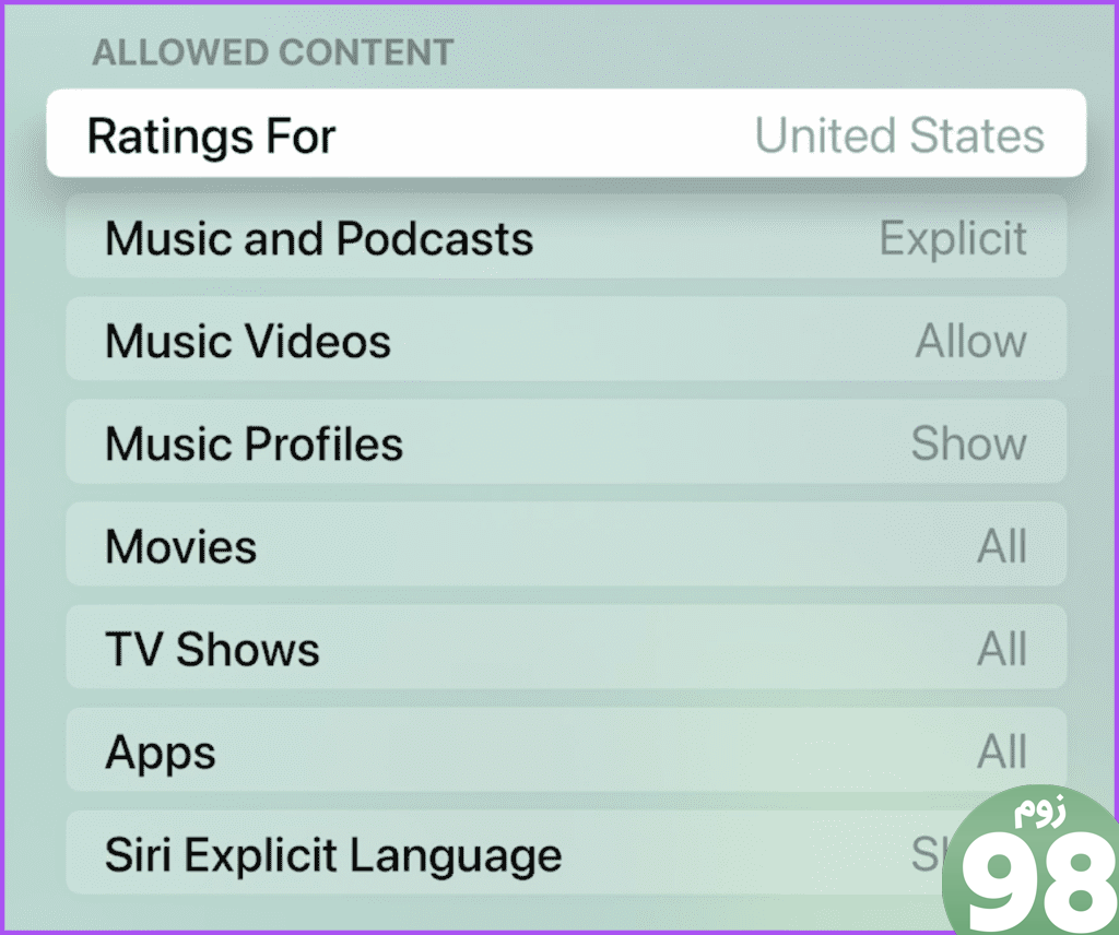 محدودیت محتوای مجاز اپل تی وی