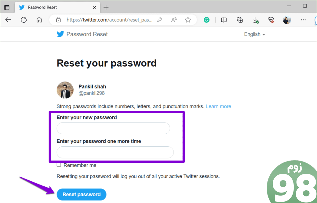رمز عبور حساب توییتر را بازنشانی کنید