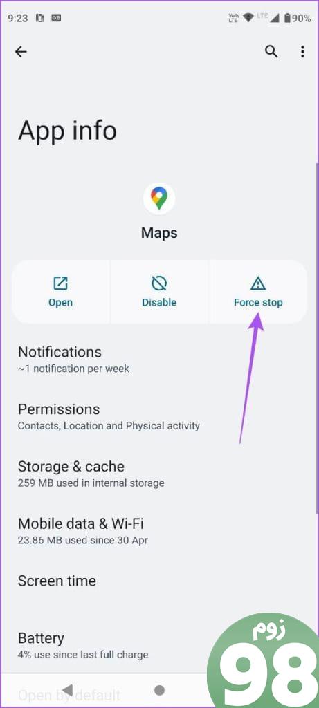force stop google maps android