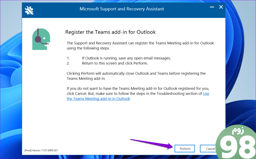 Microsoft Support and Recovery Assistant را اجرا کنید