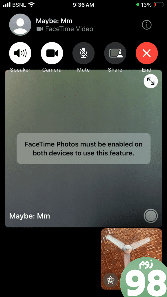 عکس‌های FaceTime باید فعال باشند