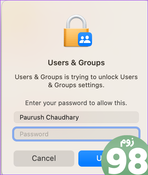 برای افزودن حساب کاربری مک، رمز عبور را اضافه کنید