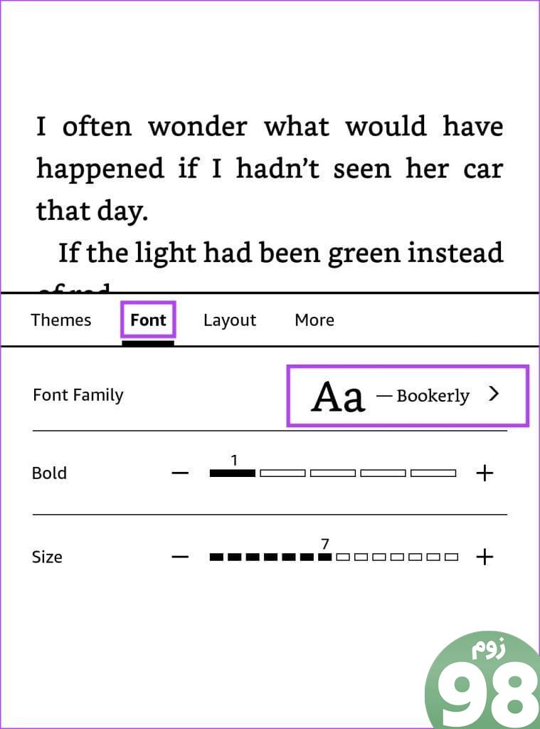 Font Family را در Kindle انتخاب کنید