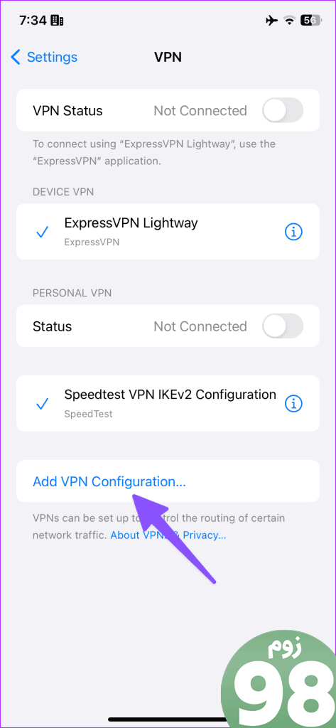 VPN در iPhone یا iPad 14 کار نمی کند