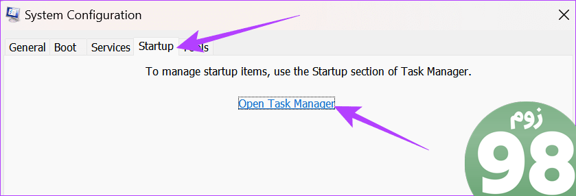 Startup را انتخاب کنید و سپس open task manager را انتخاب کنید