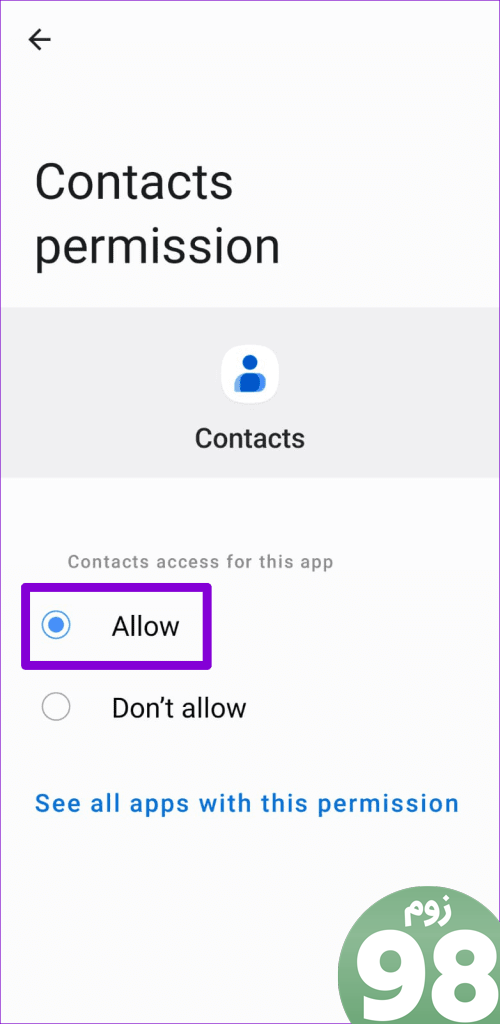 Allow Google Contacts App Permissions on Android