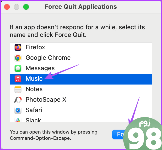 force quit apple music on mac