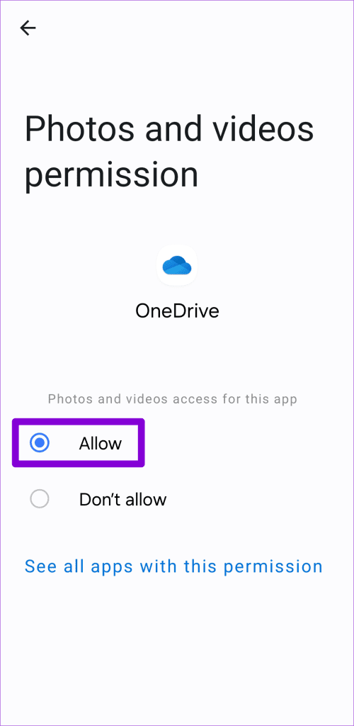 مجوزهای برنامه OneDrive در Android را مجاز کنید