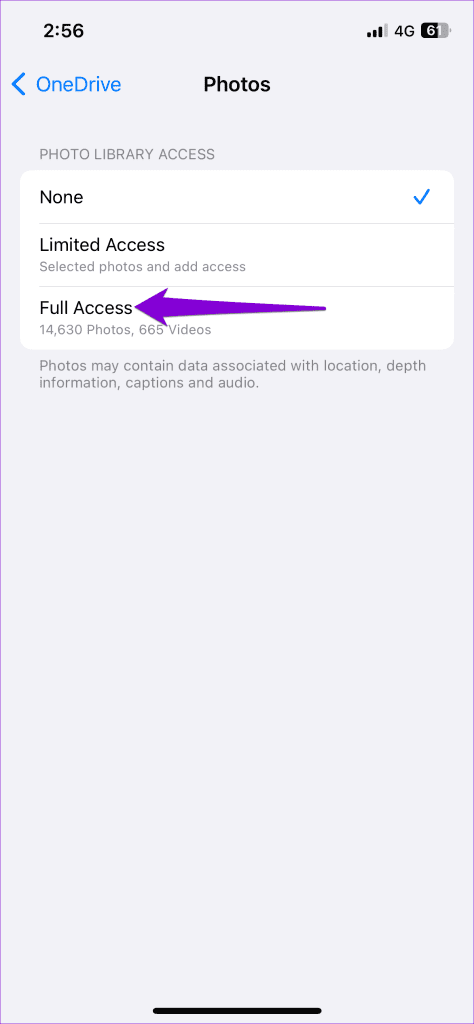 مجوزهای برنامه OneDrive در iPhone را مجاز کنید