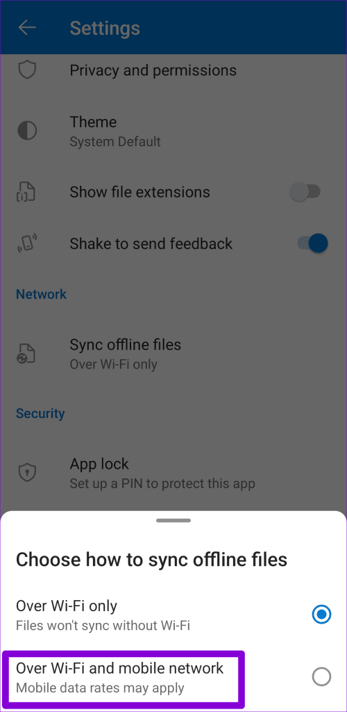 داده موبایل را برای OneDrive در اندروید فعال کنید