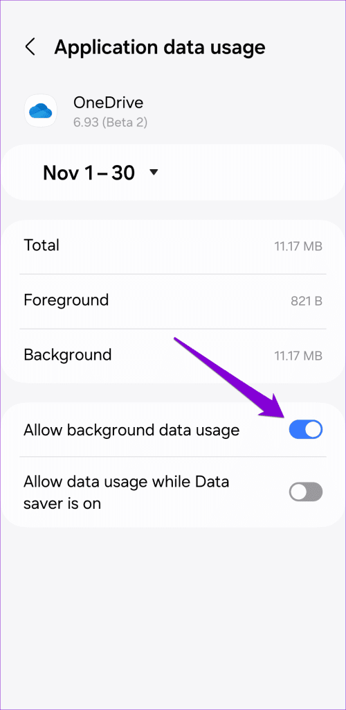 مجوزهای OneDrive Background Data Mobile در Android را مجاز کنید