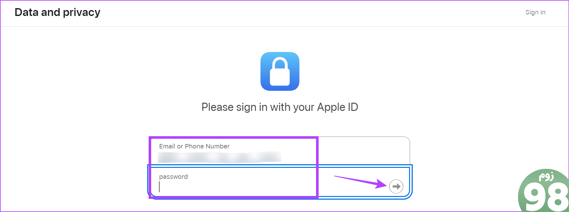 مشخصات Apple ID را وارد کنید