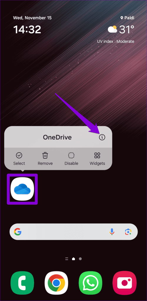 OneDrive App Info را در اندروید باز کنید