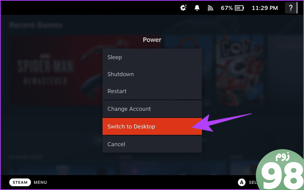 0. hold down the power button and select Switch to Desktop from the power menu