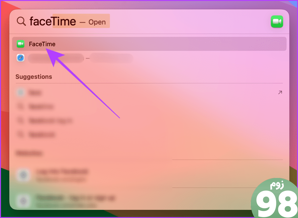 Facetime را در Spotlight Search در Mac جستجو کنید