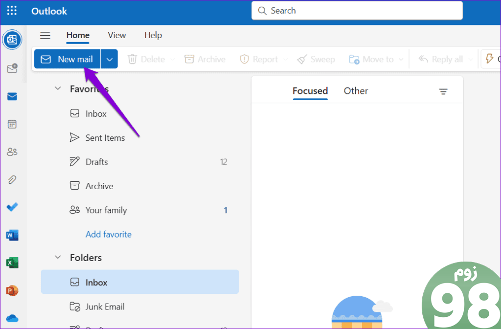 ایجاد ایمیل جدید در Outlook Web