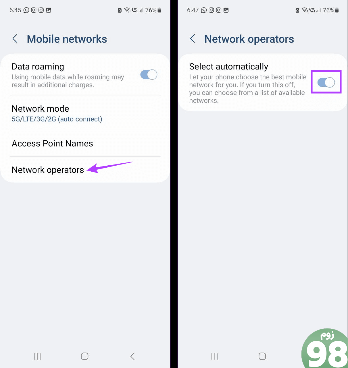 انتخاب خودکار اپراتورهای شبکه Android 1