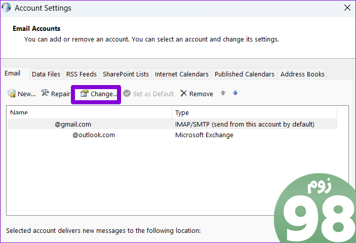 تنظیمات ایمیل Outlook را تغییر دهید