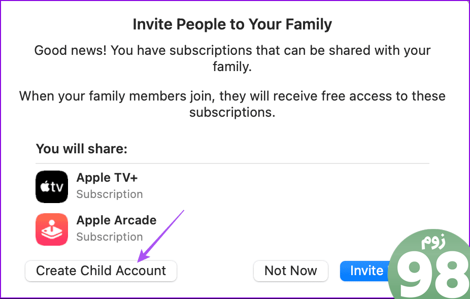 مک اشتراک گذاری خانواده حساب فرزند ایجاد کنید