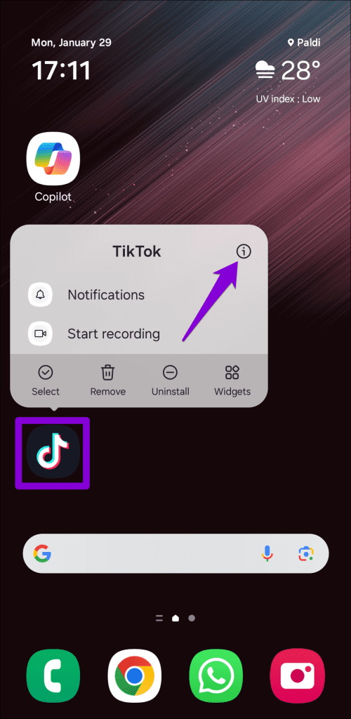 اطلاعات برنامه TikTok را در اندروید باز کنید