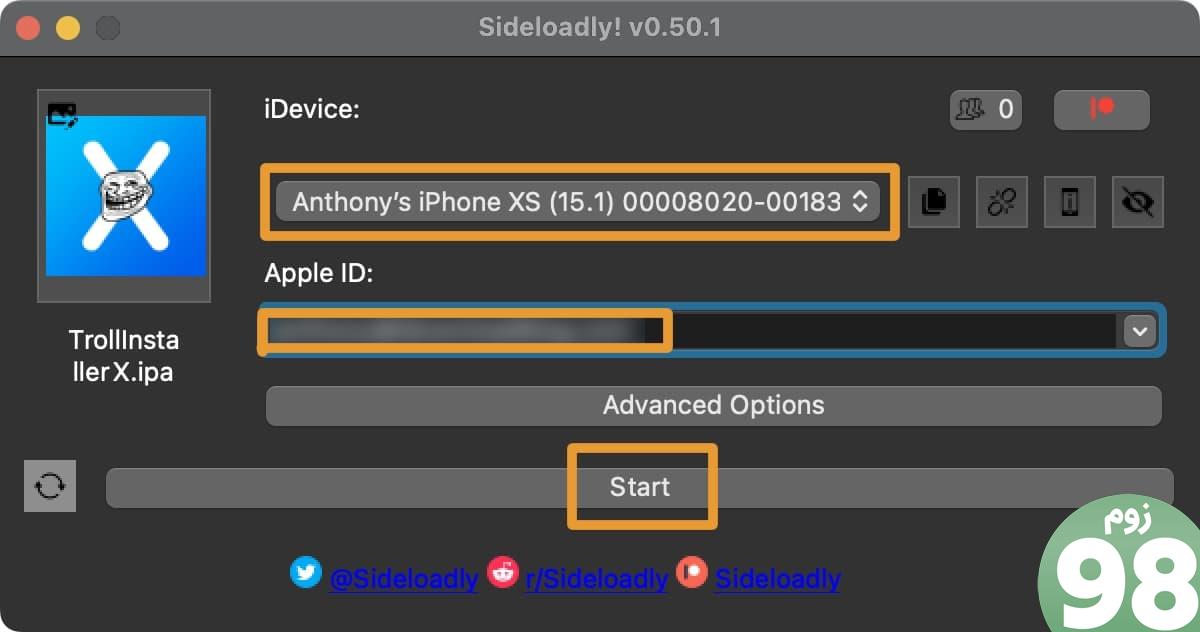 Apple ID را برای استفاده از Sideloadly برای نصب TrollInstallerX وارد کنید.