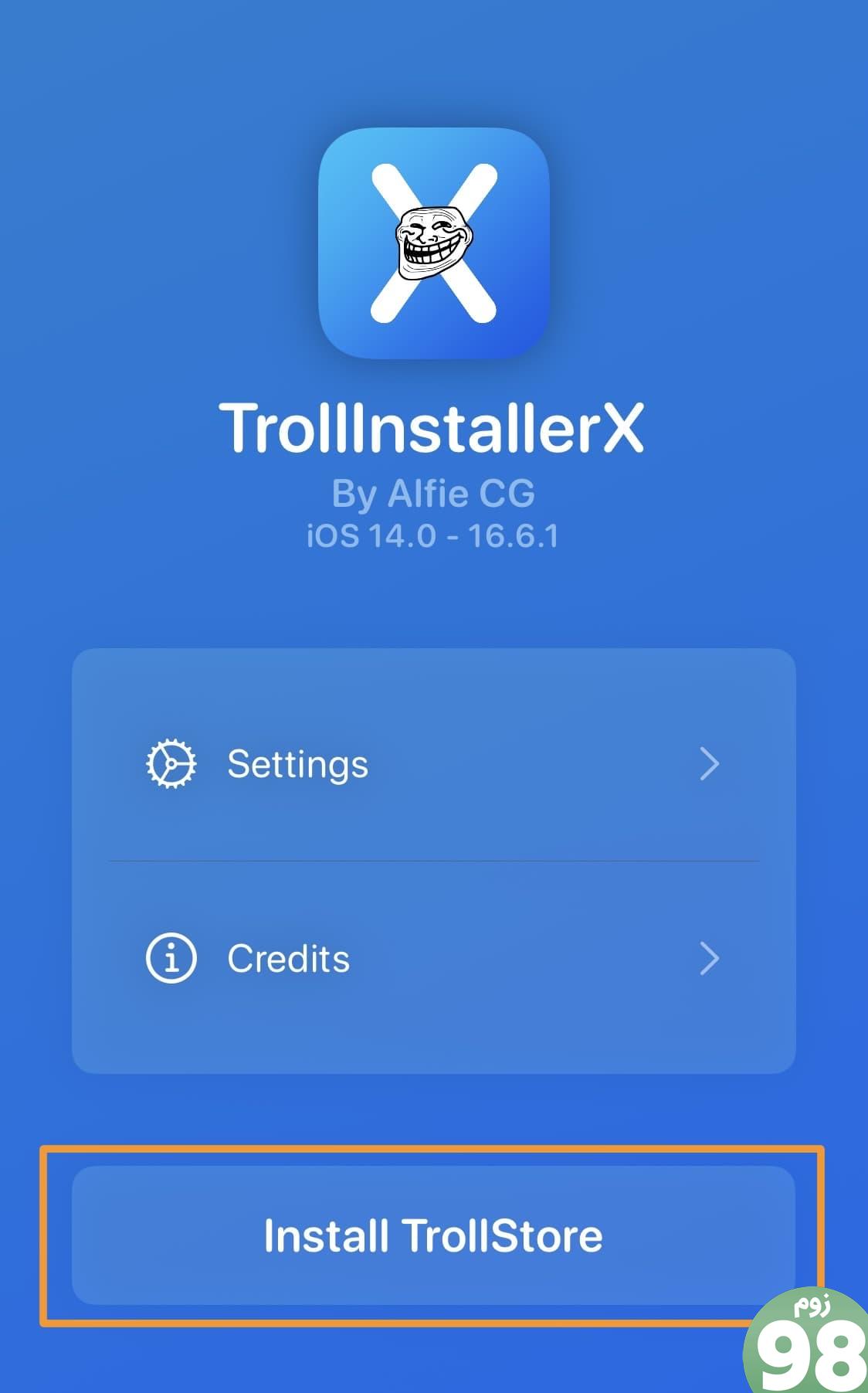 دکمه TrollStore را در TrollInstallerX نصب کنید.